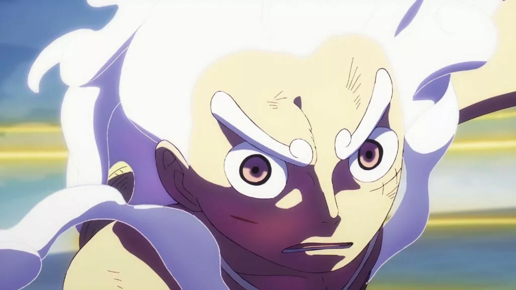 focused luffy as he combets kizaru on egghead island