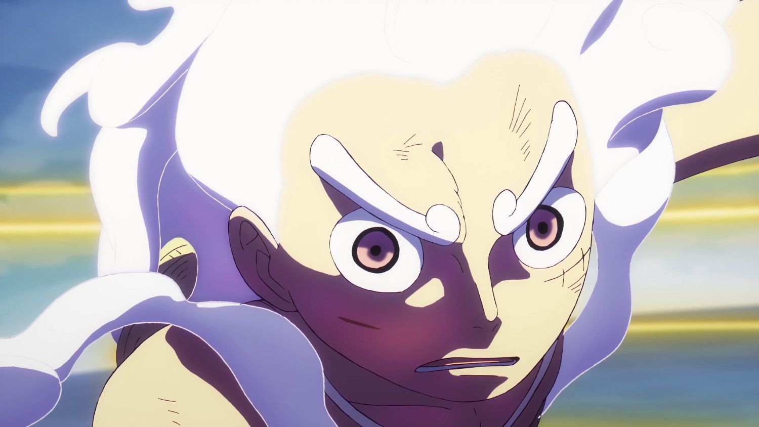 focused luffy as he combets kizaru on egghead island