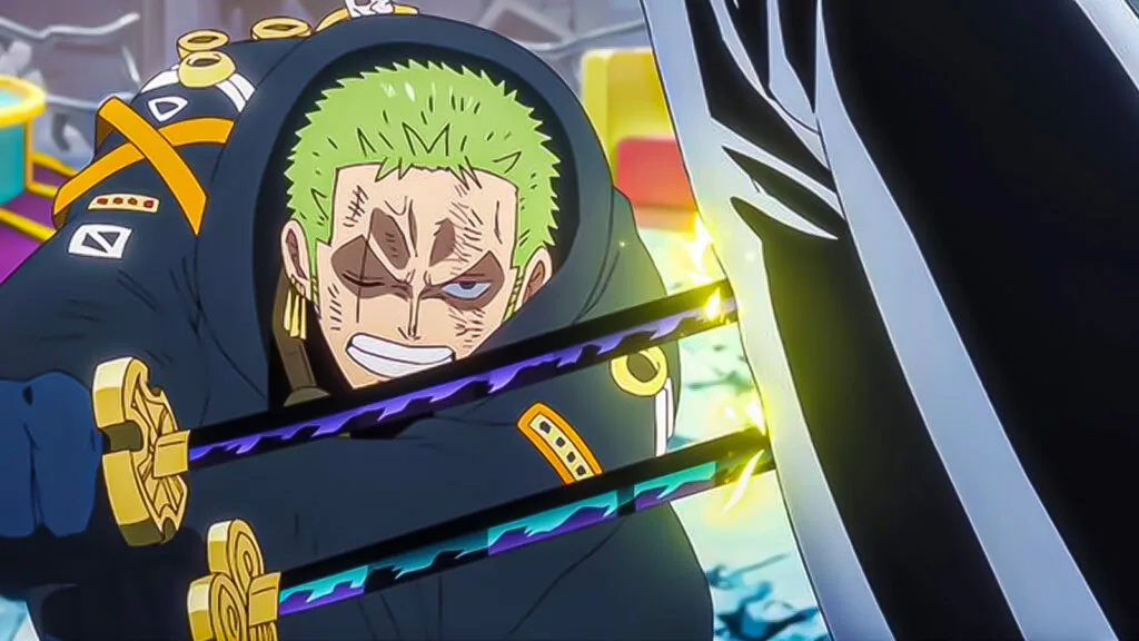 one piece: zoro attacking lucci with no named attack to test out lucci strength