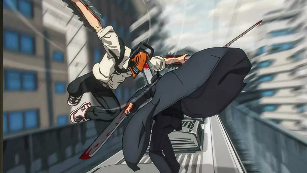 denji and katana train fight in chainsaw man episode 12