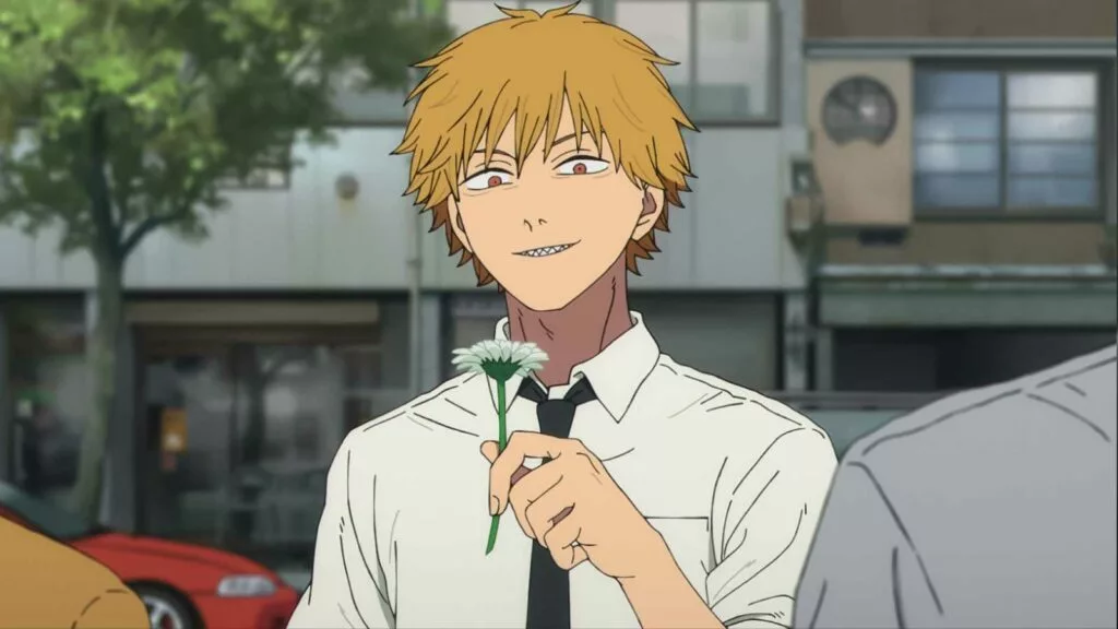 denji holding a flower in chainsaw man