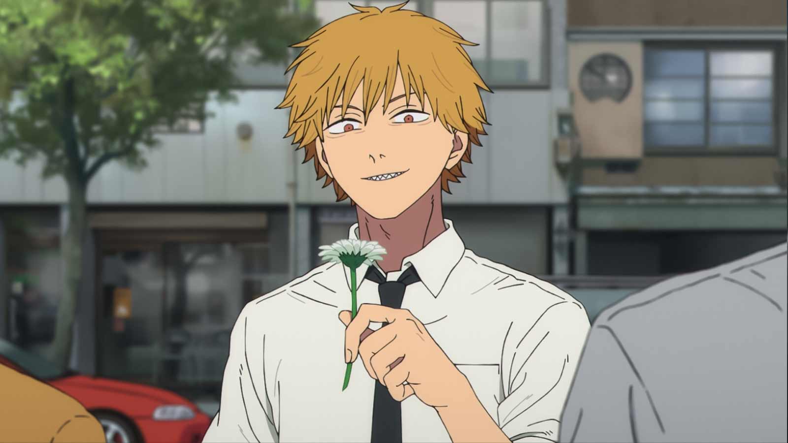 denji holding a flower in chainsaw man