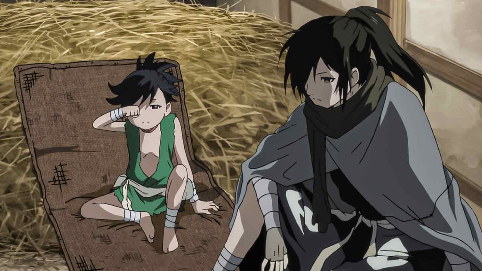 dororo waking up from sleep while hyakkimaru stays awake