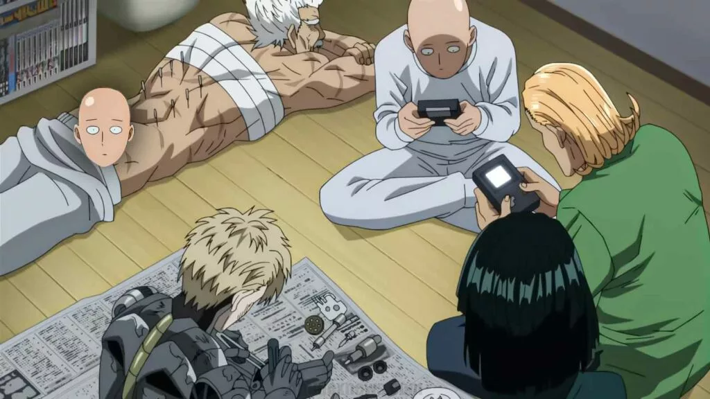 saitama and group chilling in one punch man season 3
