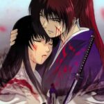 tomoe yukishiro and kenshin himura hugging on rurouni kenshin trust and betrayal
