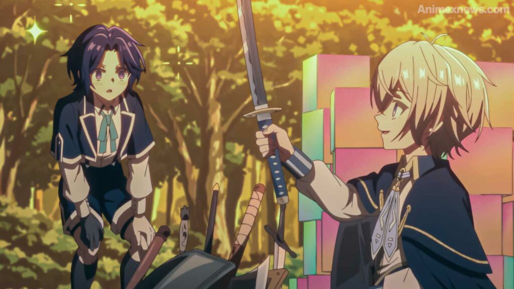 Isekai Anime Trailer: Exiled Hero Crafts a Thriving Territory with His Useless Production Skill 2 main character of the easygoing lords fun territory defense looking at sword